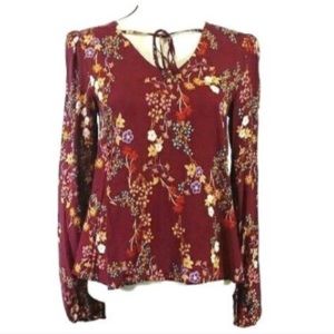 Love, Fire. Red Floral Long Sleeve Blouse